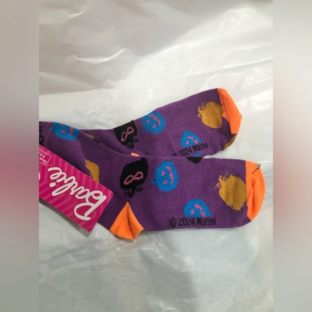 Barbie jack o lantern print  black halloween‎ socks size 9-2.5 new